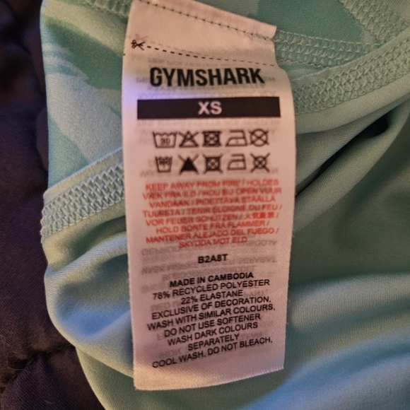 Gymshark Waist Support Leggings Bright Turquoise Print High Stay-put Waist XS - Picture 8 of 9